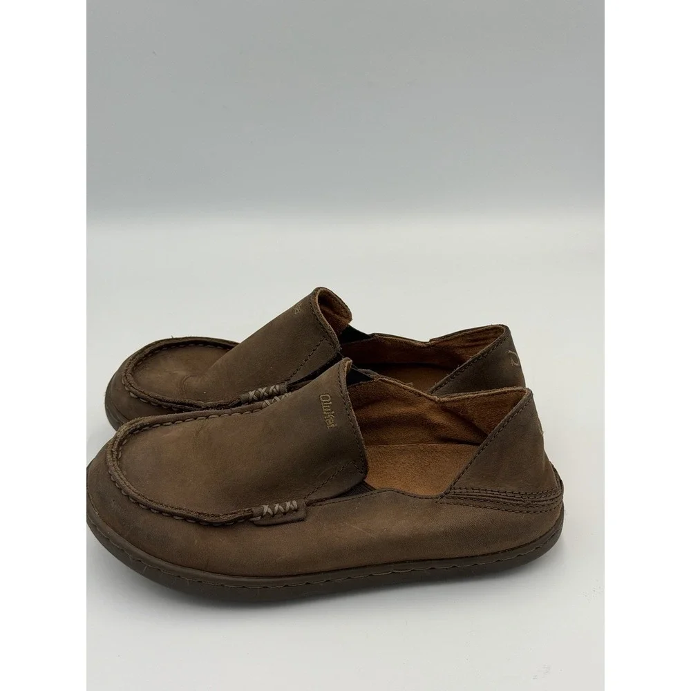 OluKai Moloa Boys 2 EU 34 Slip On Shoes Brown Leather Casual Comfort Loafers